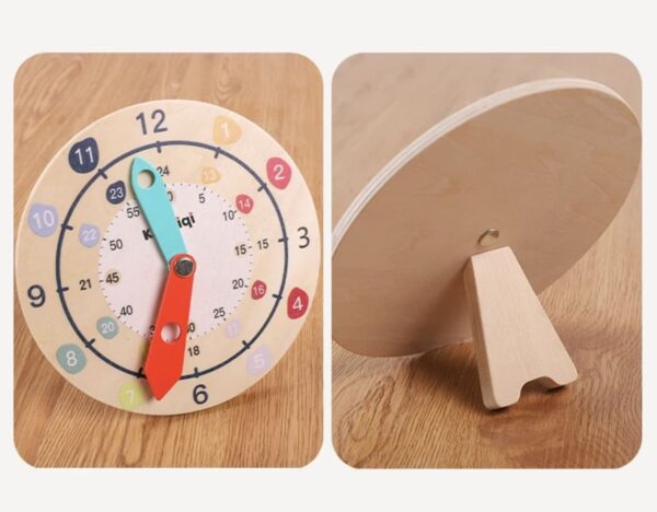 Horloge Montessori en bois parfaite pour apprendre à lire l'heure.