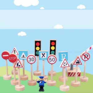 Jeu de panneaux de signalisation en bois